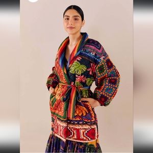 NWT FARM Rio Patchwork Tapestry Crochet Puffer Jacket Coat